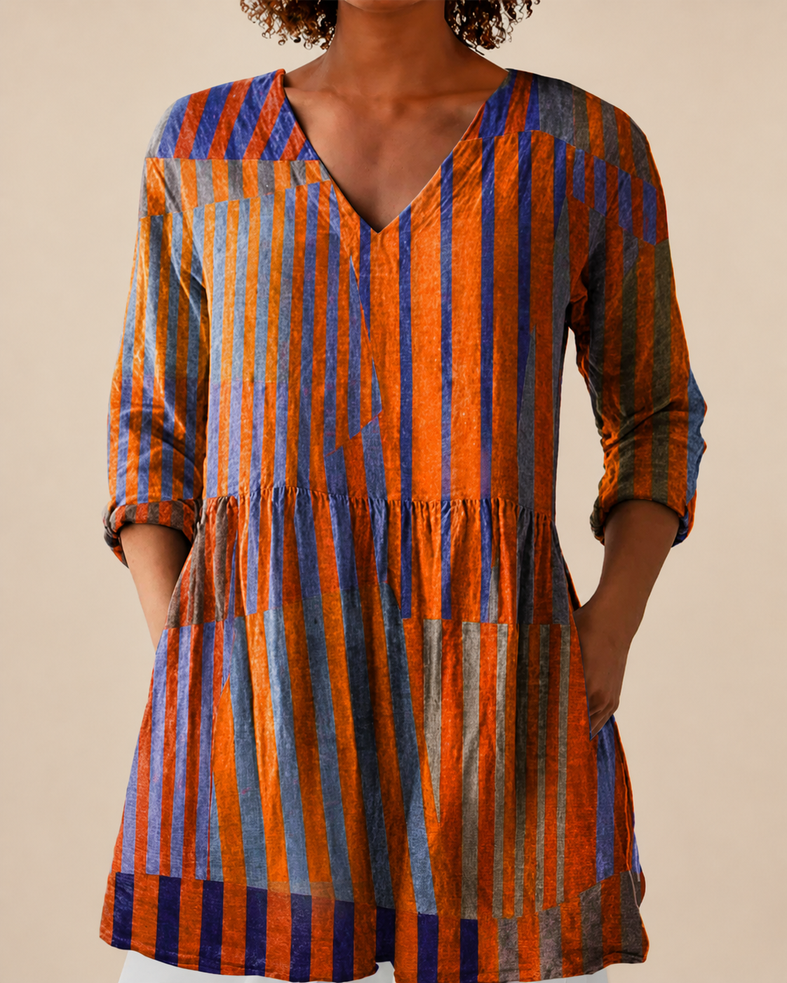 Lorre - Long Blouse with Bold Pattern