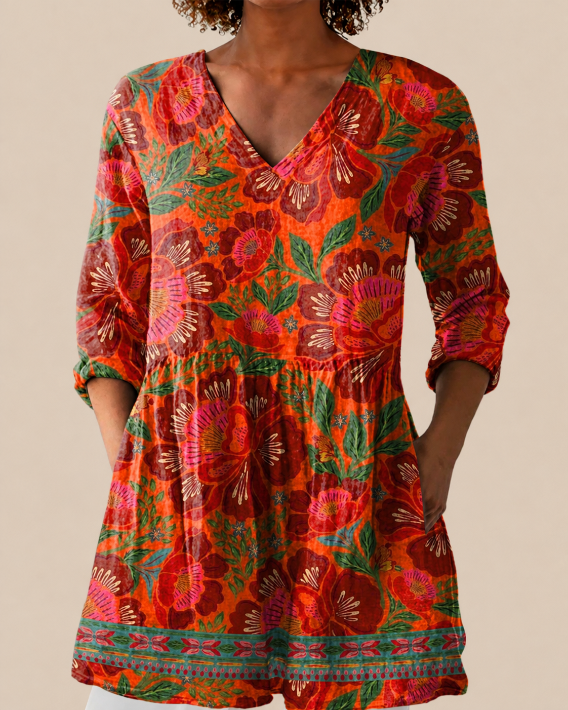 Jena - Long Blouse with Bold Pattern
