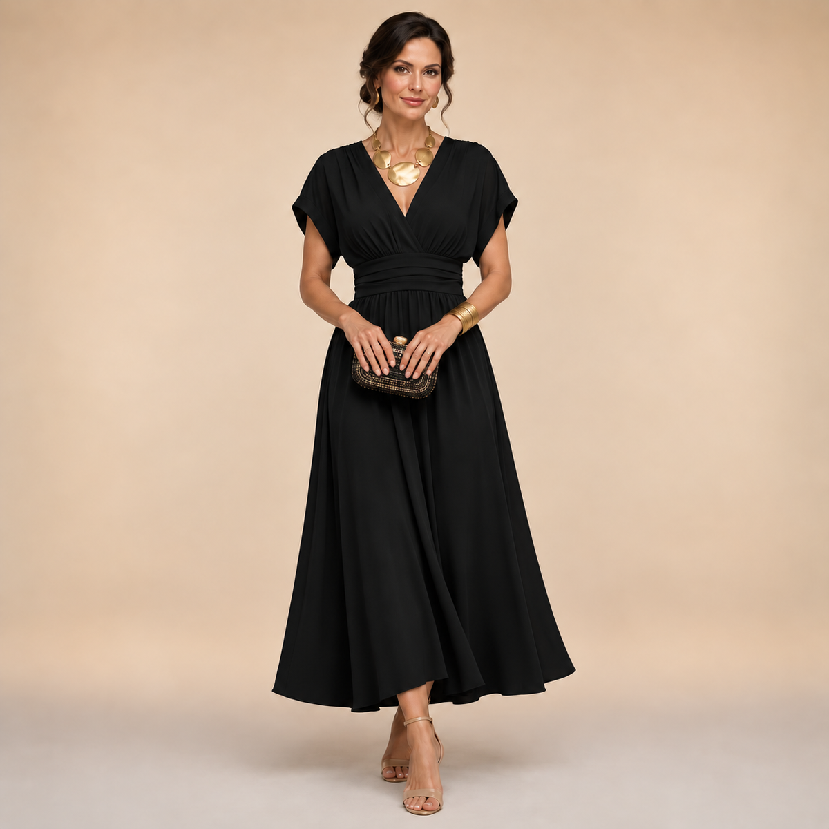 Elouise - Elegant V-Neck Midi Dress