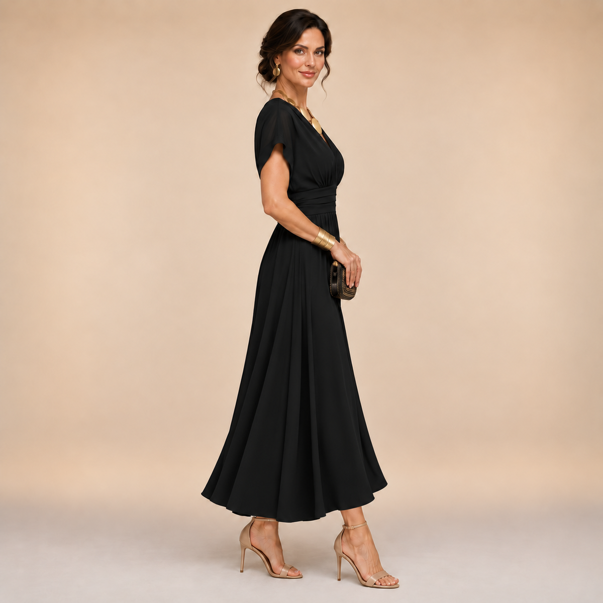 Elouise - Elegant V-Neck Midi Dress