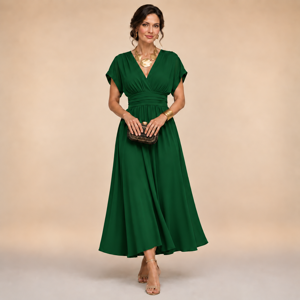 Elouise - Elegant V-Neck Midi Dress