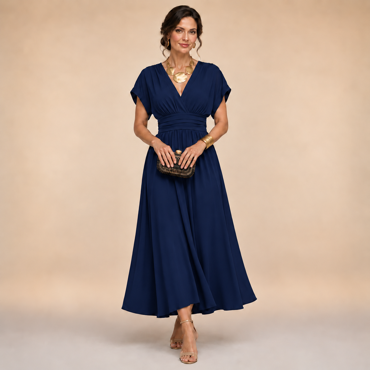 Elouise - Elegant V-Neck Midi Dress