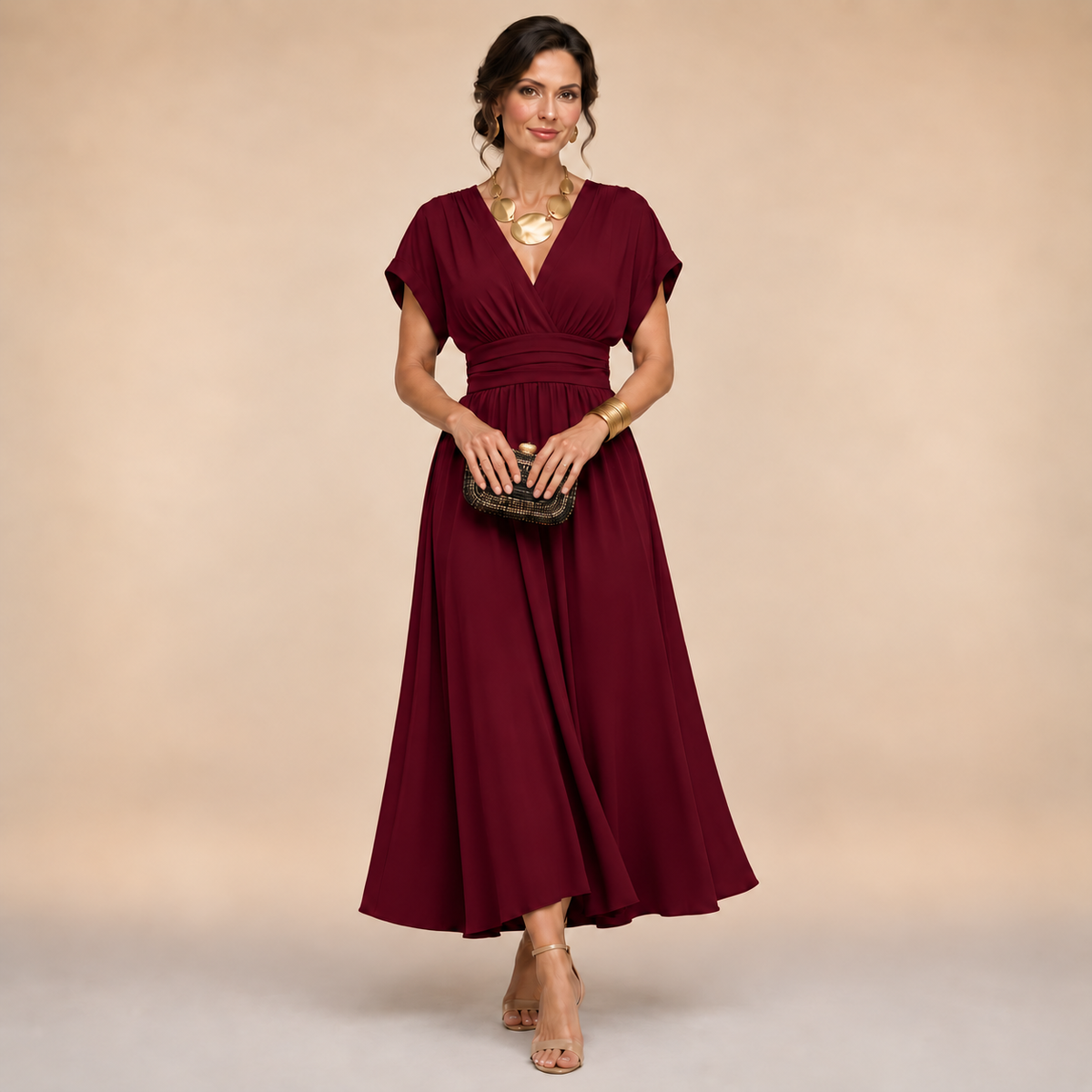 Elouise - Elegant V-Neck Midi Dress