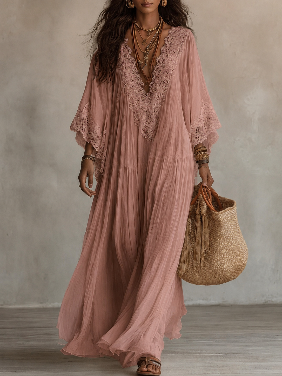 Hadley – Ivory Chiffon Lace Maxi Dress