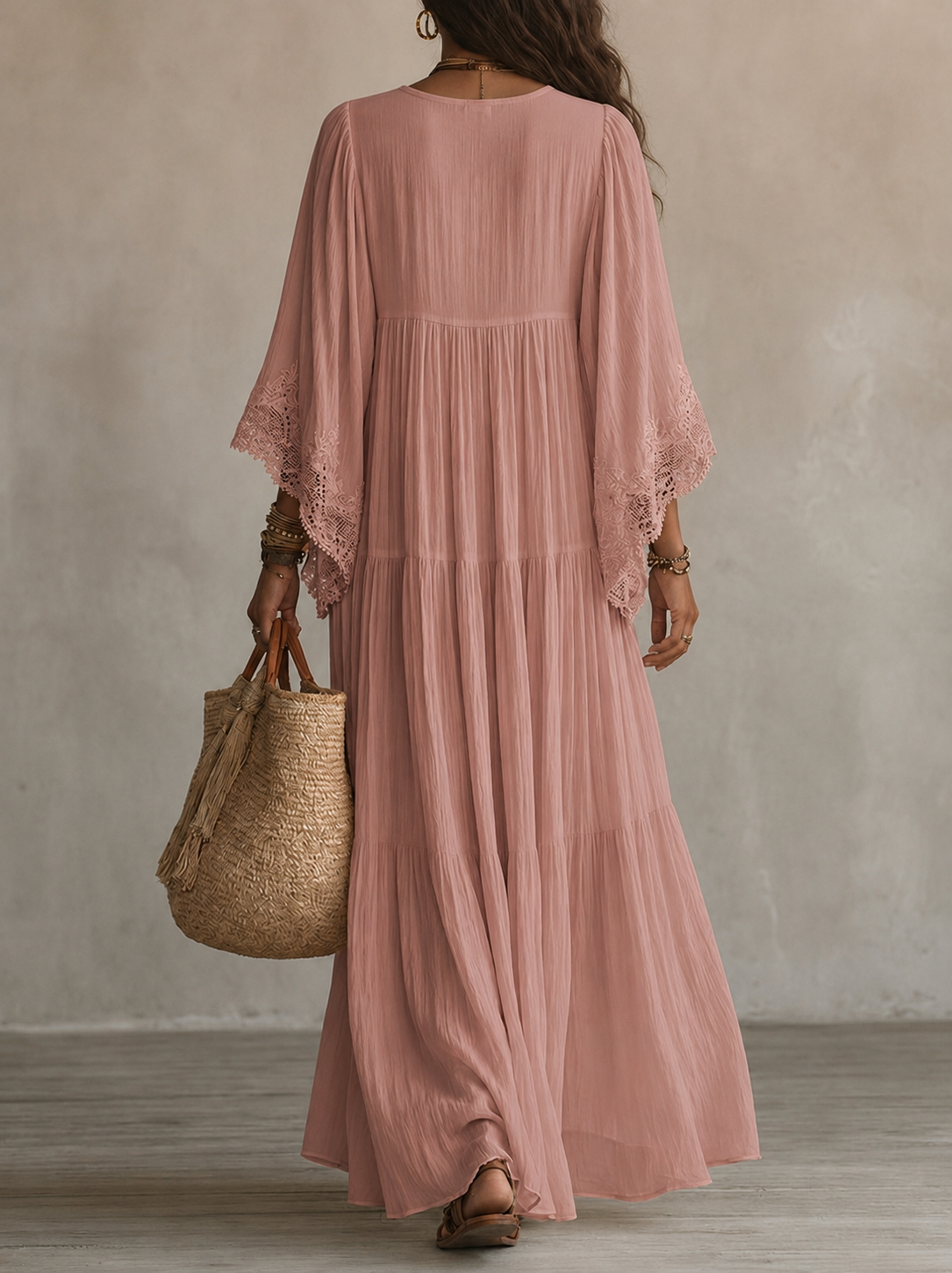 Hadley – Ivory Chiffon Lace Maxi Dress