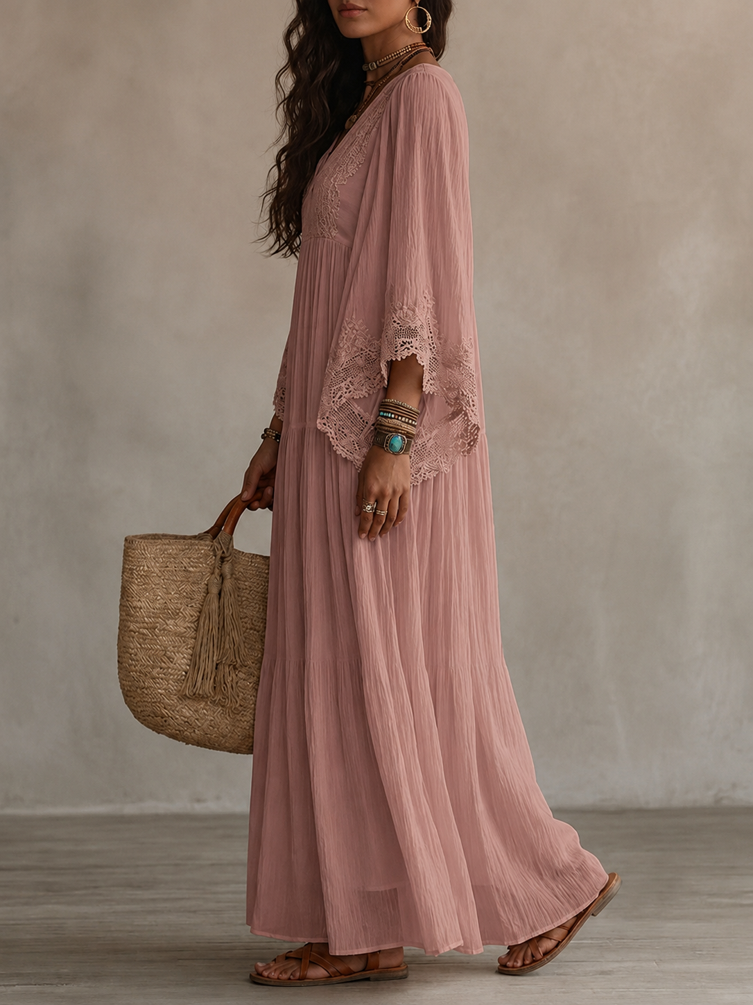 Hadley – Ivory Chiffon Lace Maxi Dress