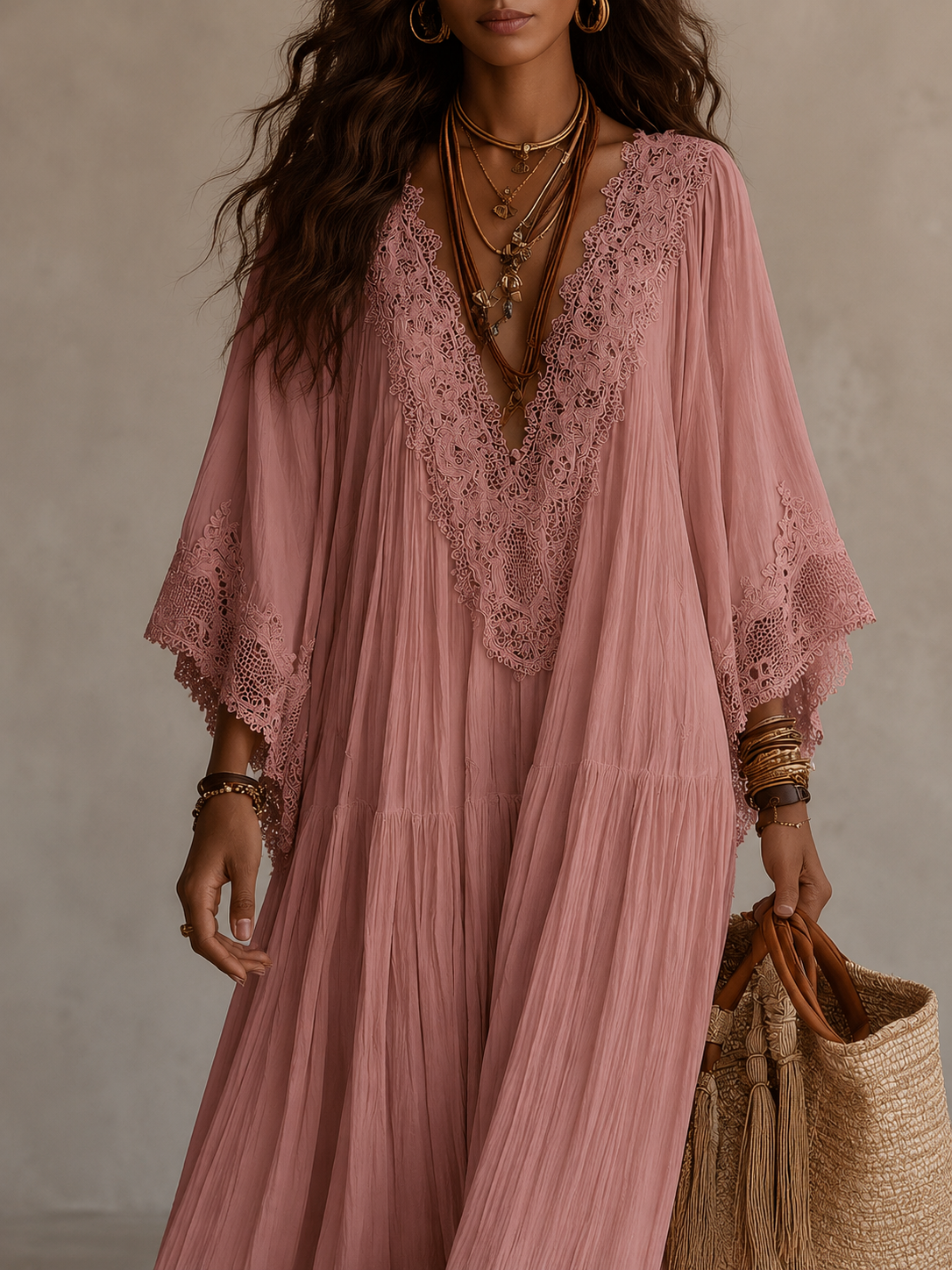 Hadley – Ivory Chiffon Lace Maxi Dress