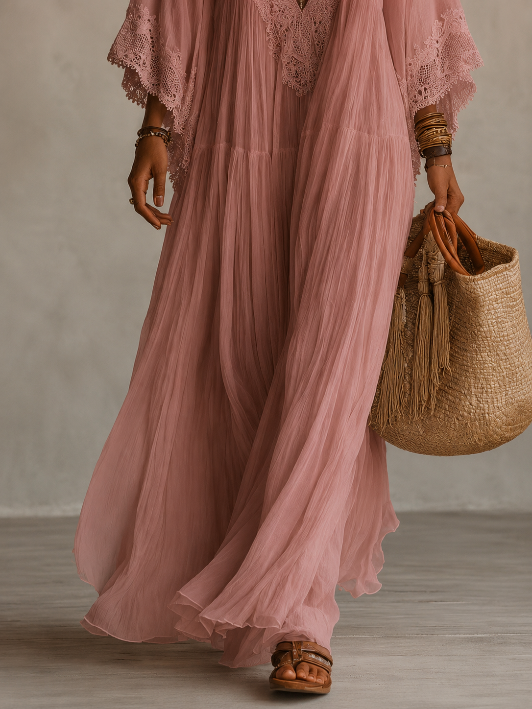 Hadley – Ivory Chiffon Lace Maxi Dress