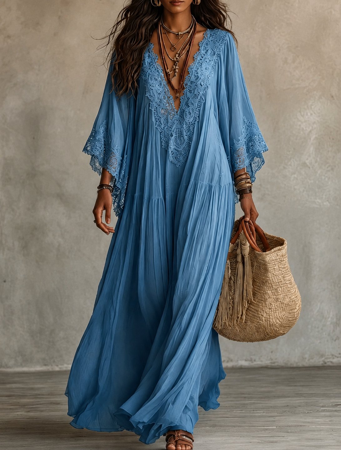 Hadley – Ivory Chiffon Lace Maxi Dress