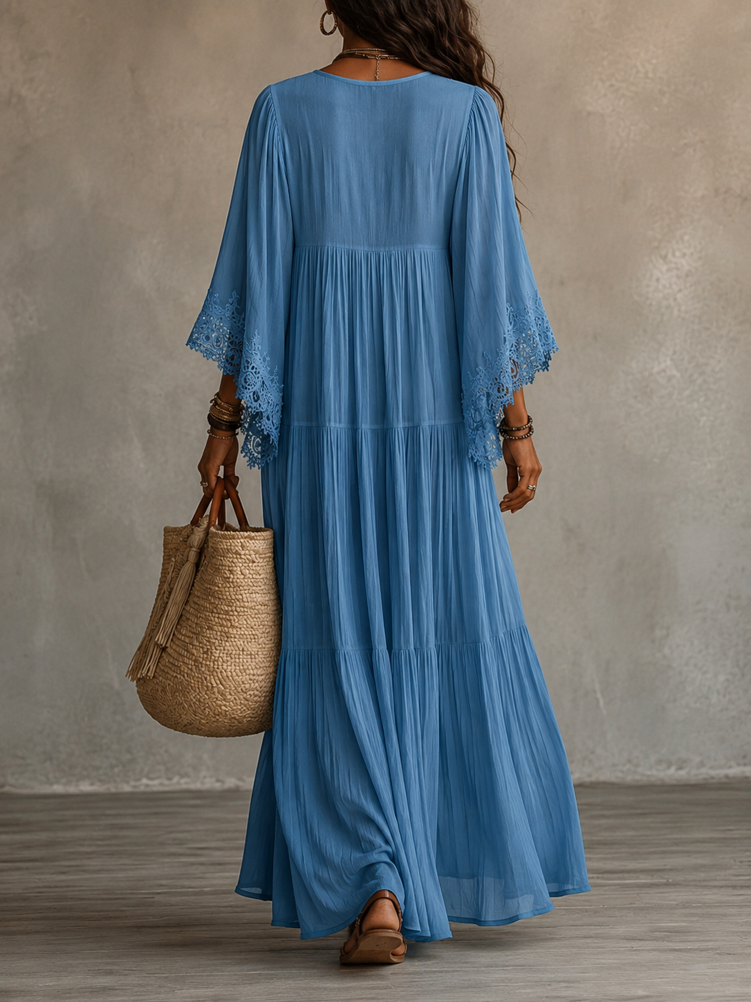 Hadley – Ivory Chiffon Lace Maxi Dress