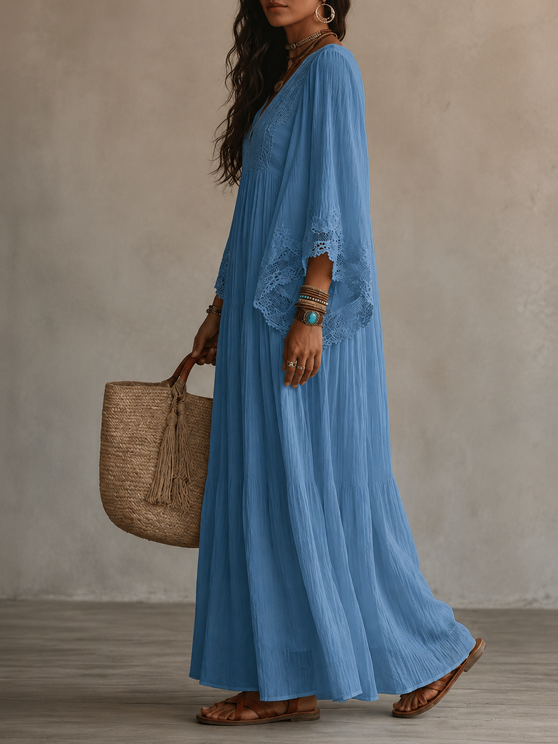 Hadley – Ivory Chiffon Lace Maxi Dress