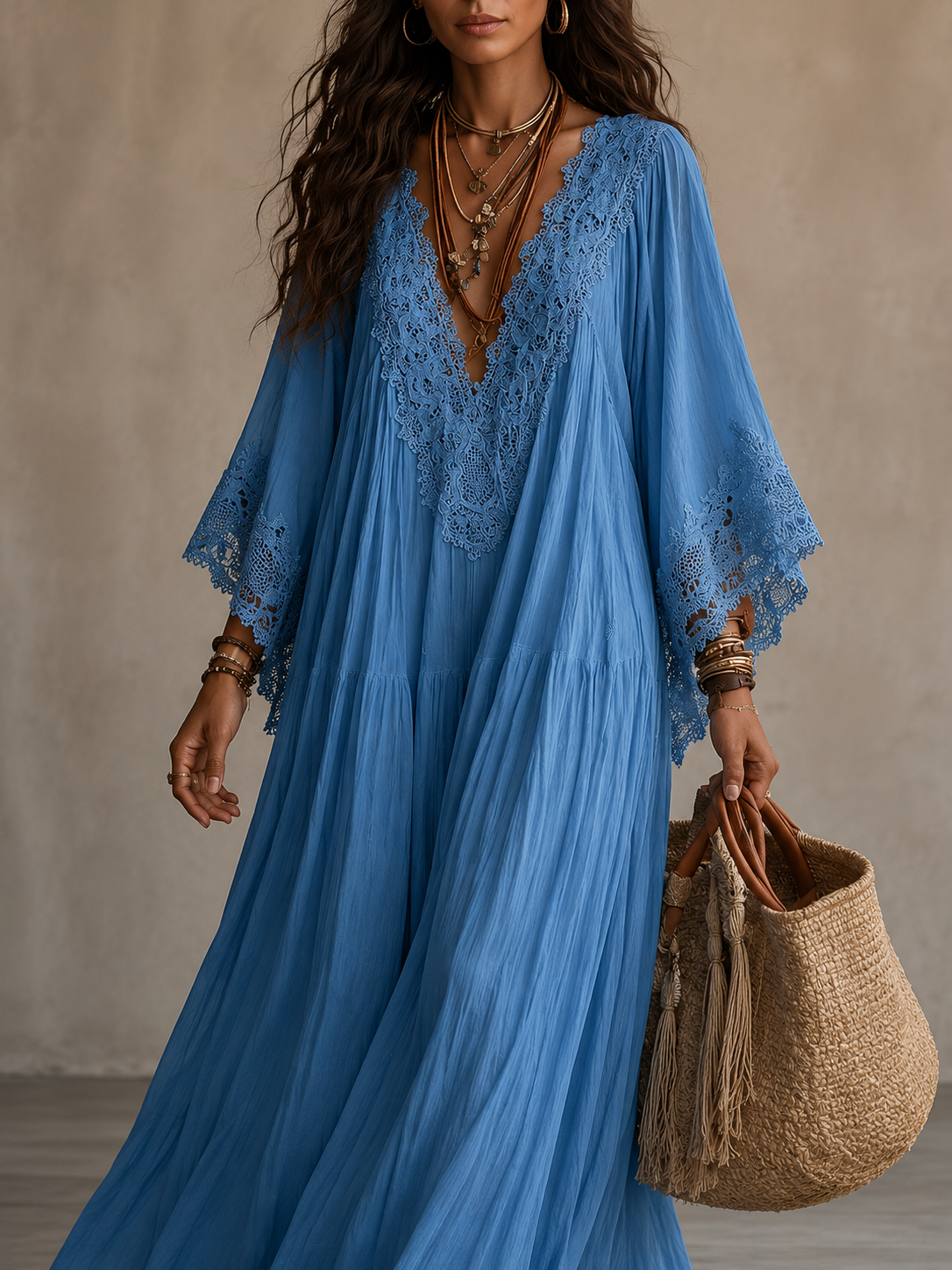 Hadley – Ivory Chiffon Lace Maxi Dress