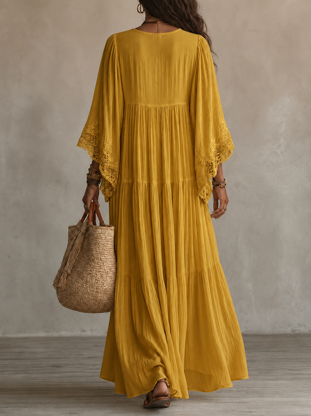 Hadley – Ivory Chiffon Lace Maxi Dress