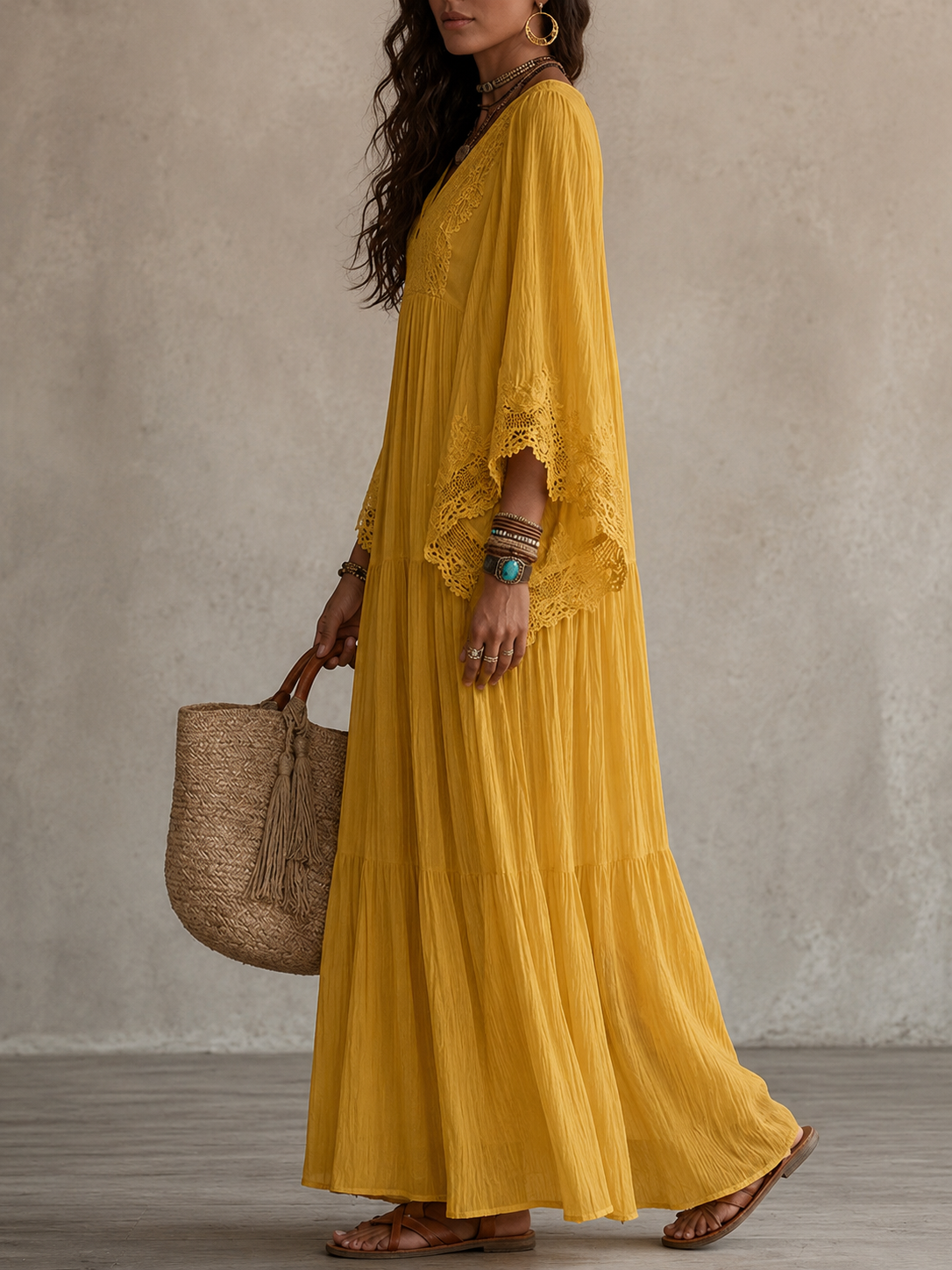 Hadley – Ivory Chiffon Lace Maxi Dress