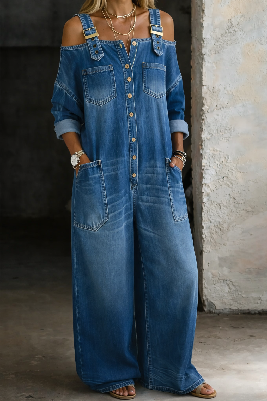 Victoria - Off Shoulder Denim Jumpsuit