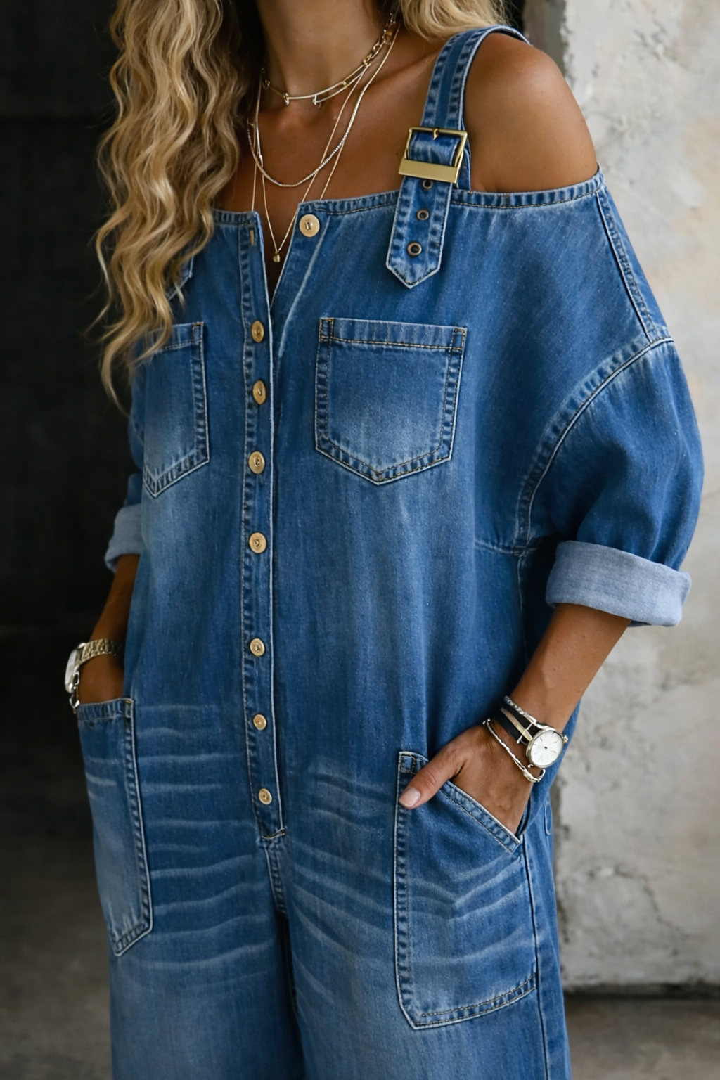 Victoria - Off Shoulder Denim Jumpsuit