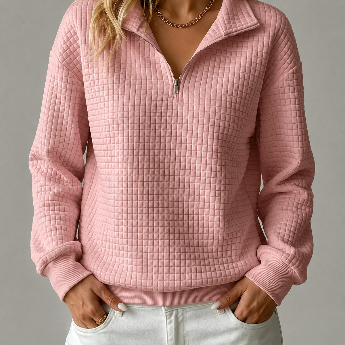 Akira – Waffle-Knit Quarter-Zip Sweatshirt