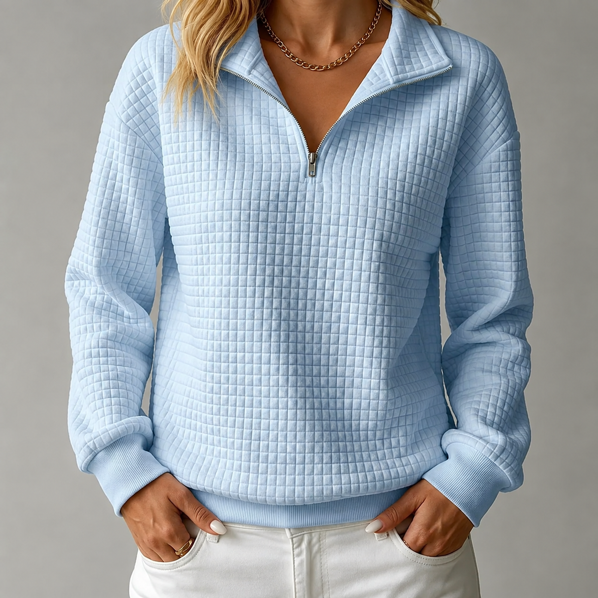Akira – Waffle-Knit Quarter-Zip Sweatshirt