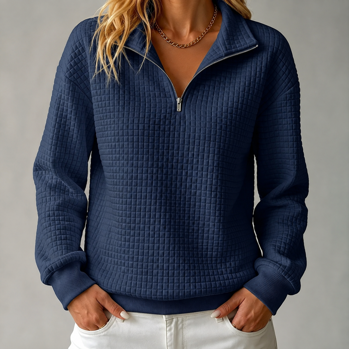 Akira – Waffle-Knit Quarter-Zip Sweatshirt