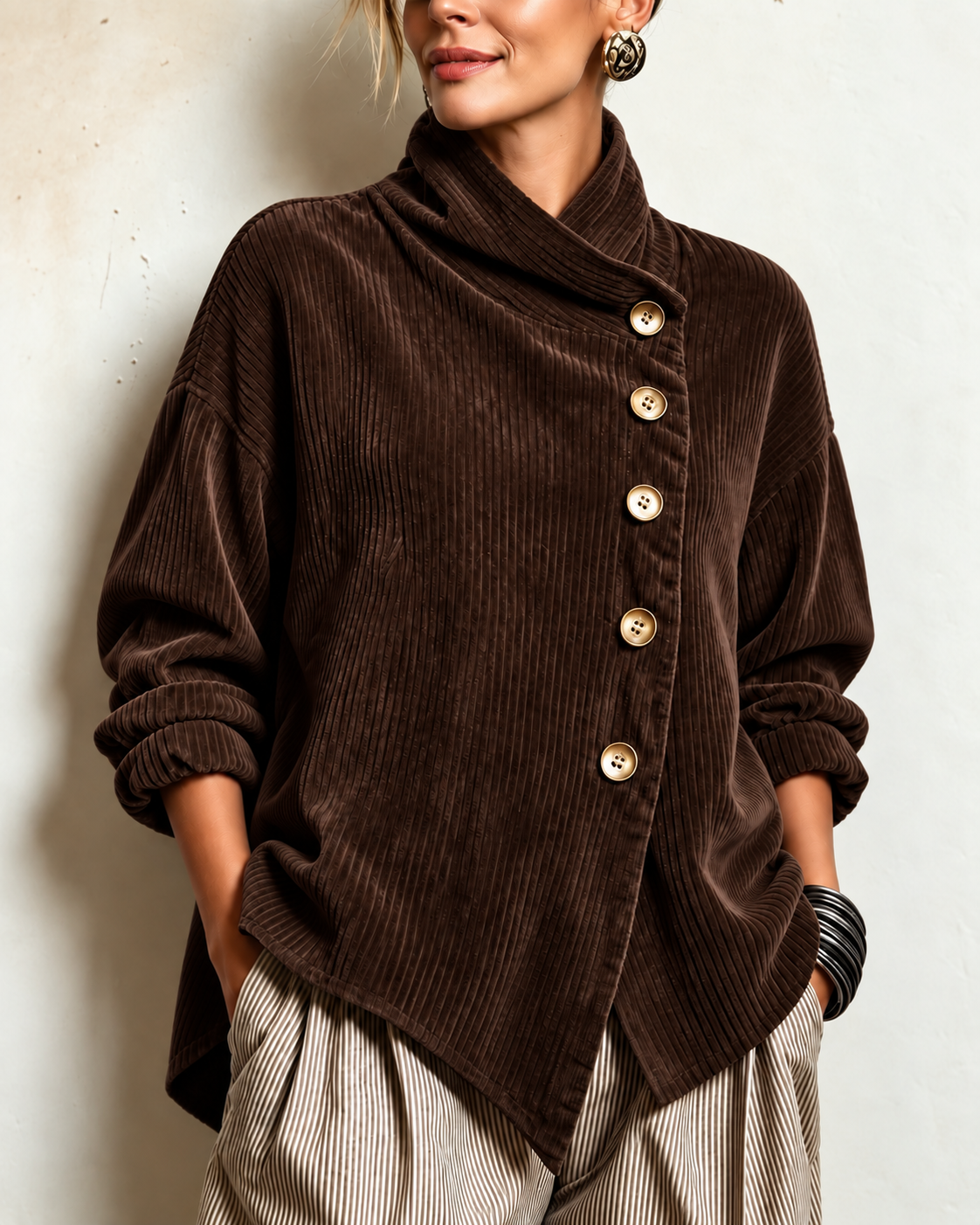 Roselyn – Soft Corduroy Cowl Neck Top