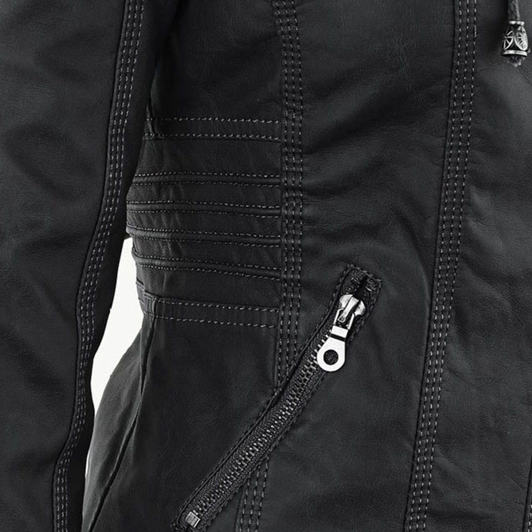 Cecille – Modern Leather Jacket with Hood