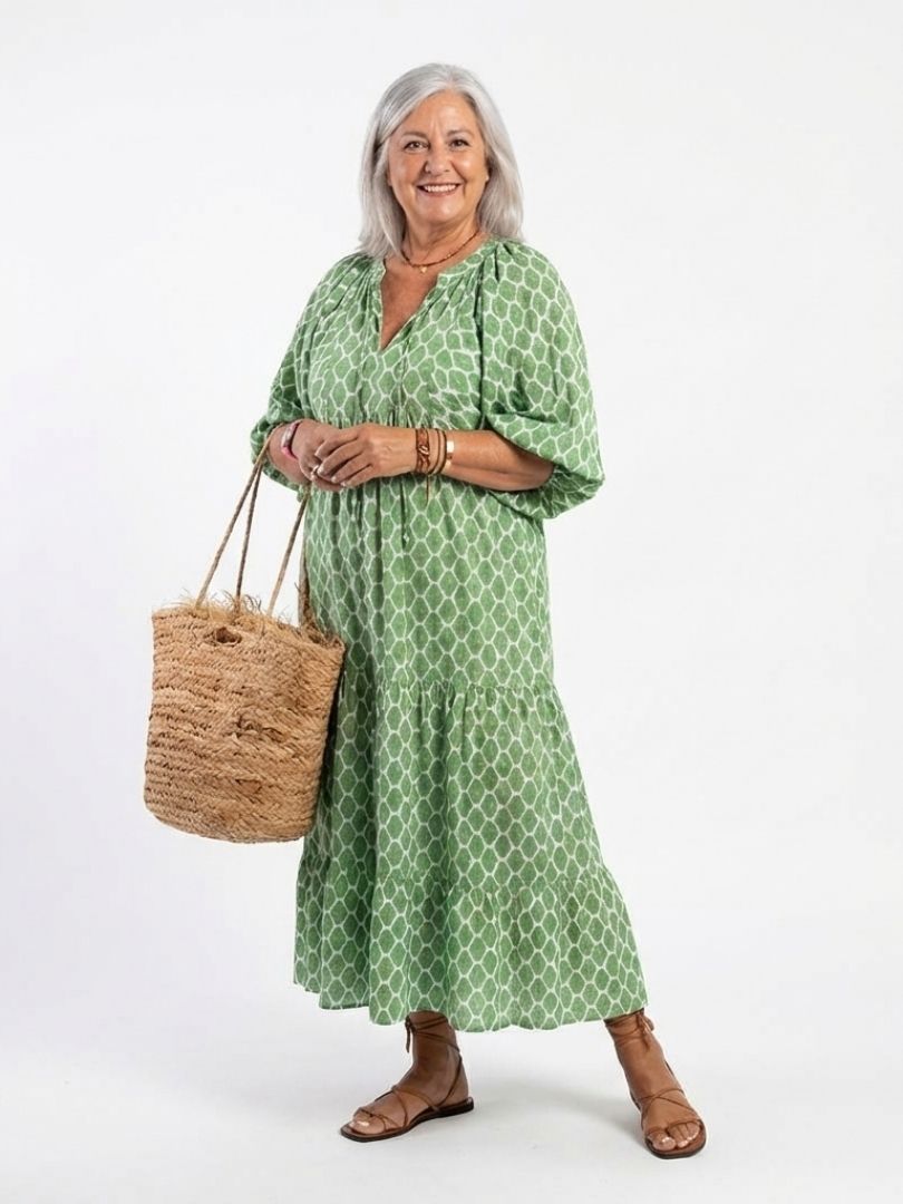 Pauline - Three-Quarter Sleeve V-Neck Midi Dress