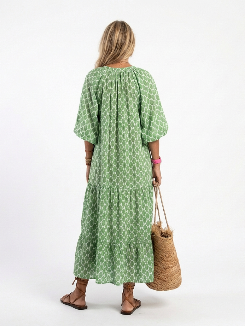 Pauline - Three-Quarter Sleeve V-Neck Midi Dress