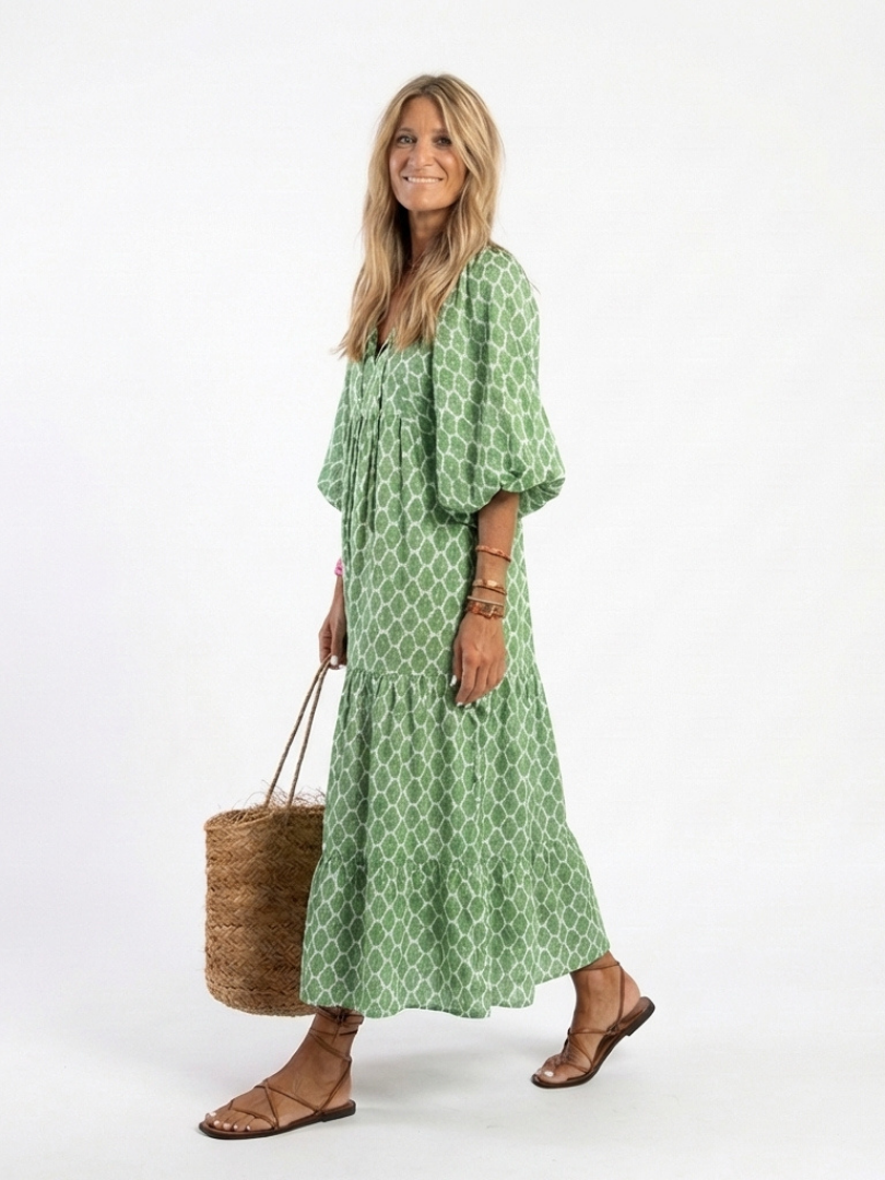 Pauline - Three-Quarter Sleeve V-Neck Midi Dress