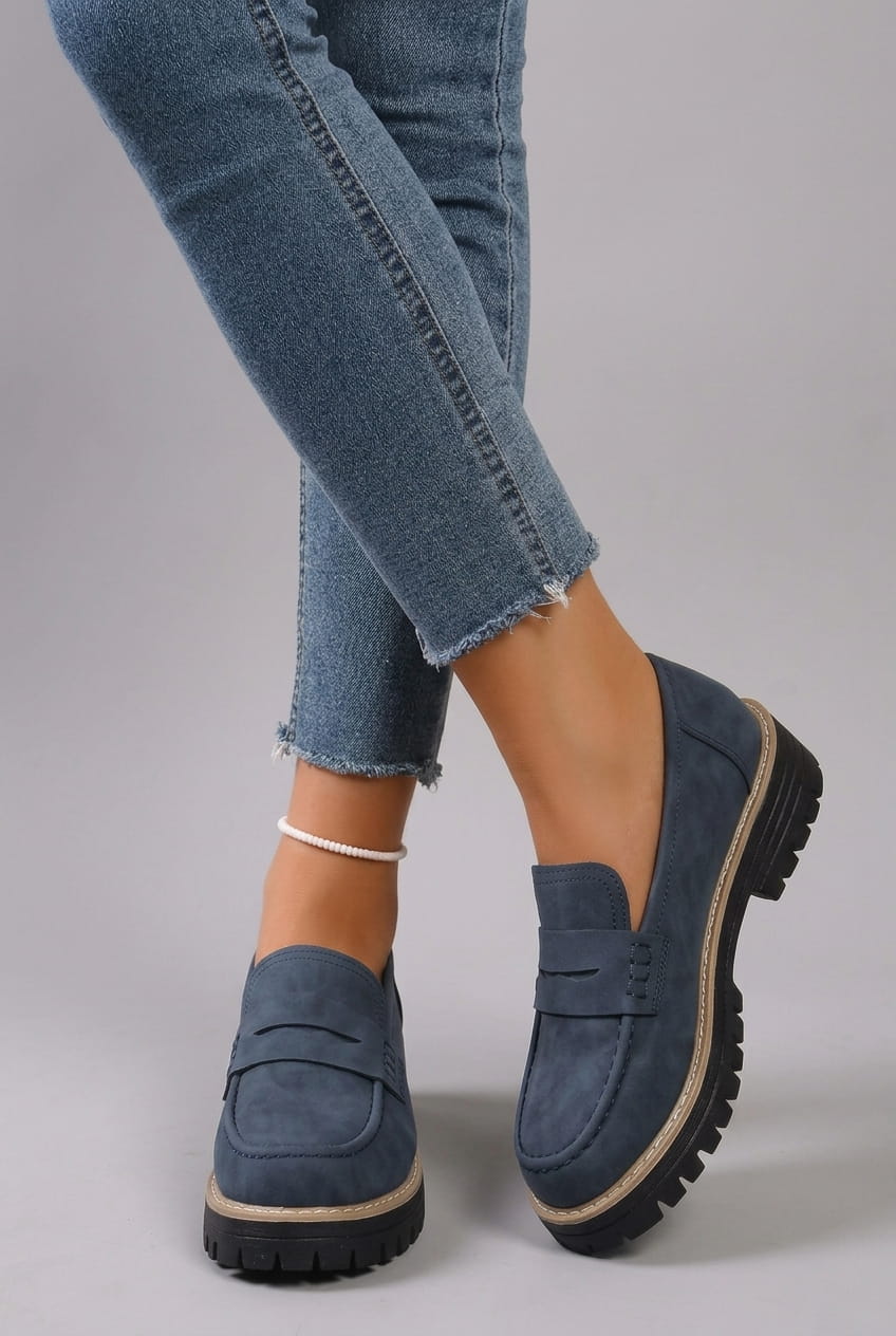 Mazie - Suede Platform College Loafers