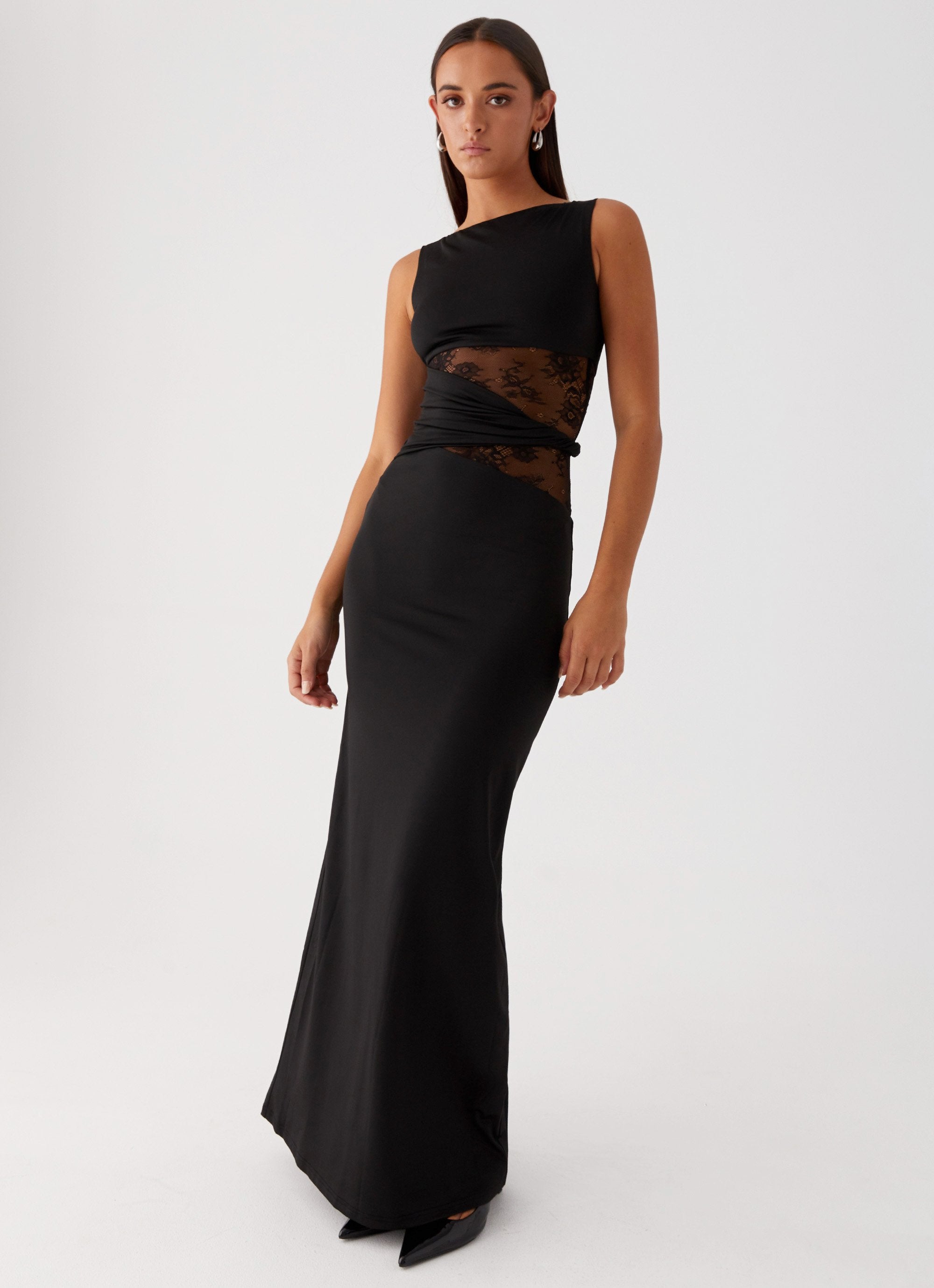 Larra – Figure Hugging Maxi Dress with Cutouts and Lacing