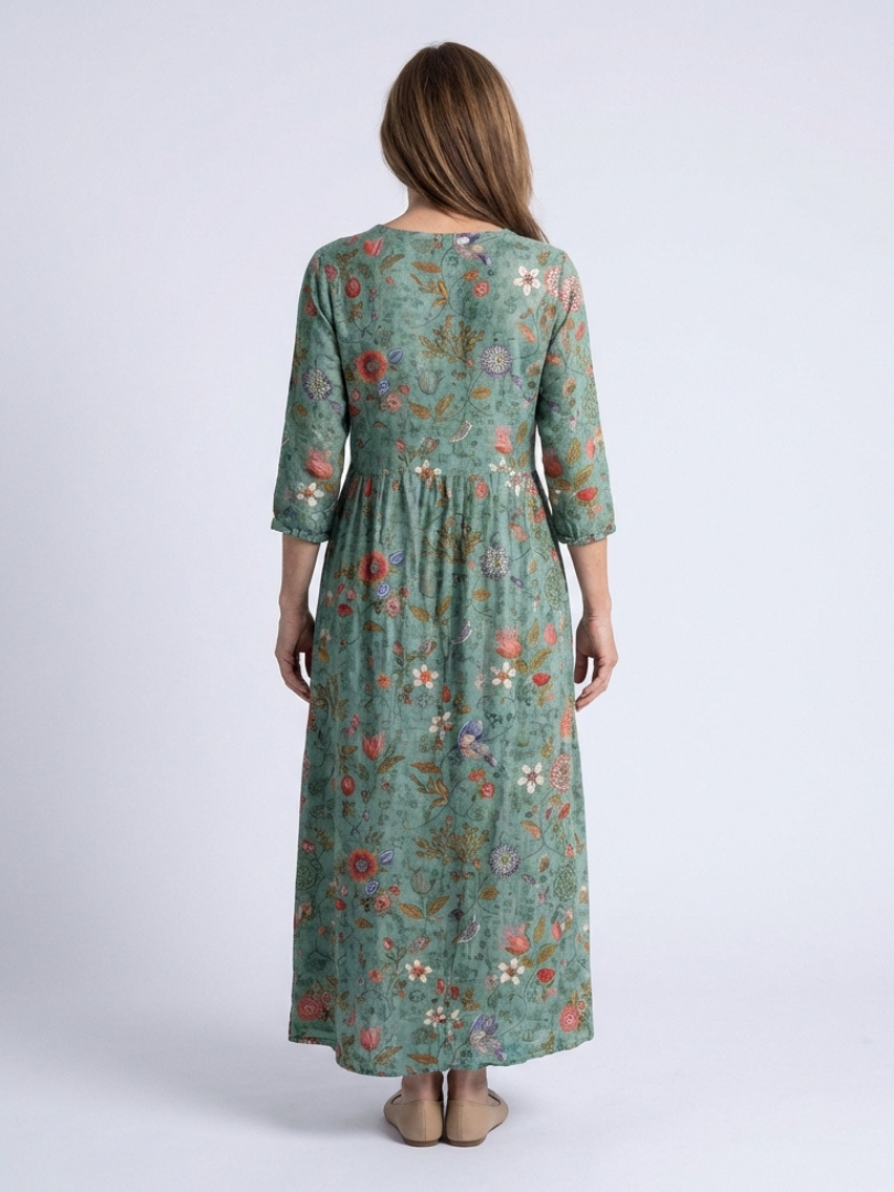 Neri - Floral V-Neck Sleeve Maxi Dress