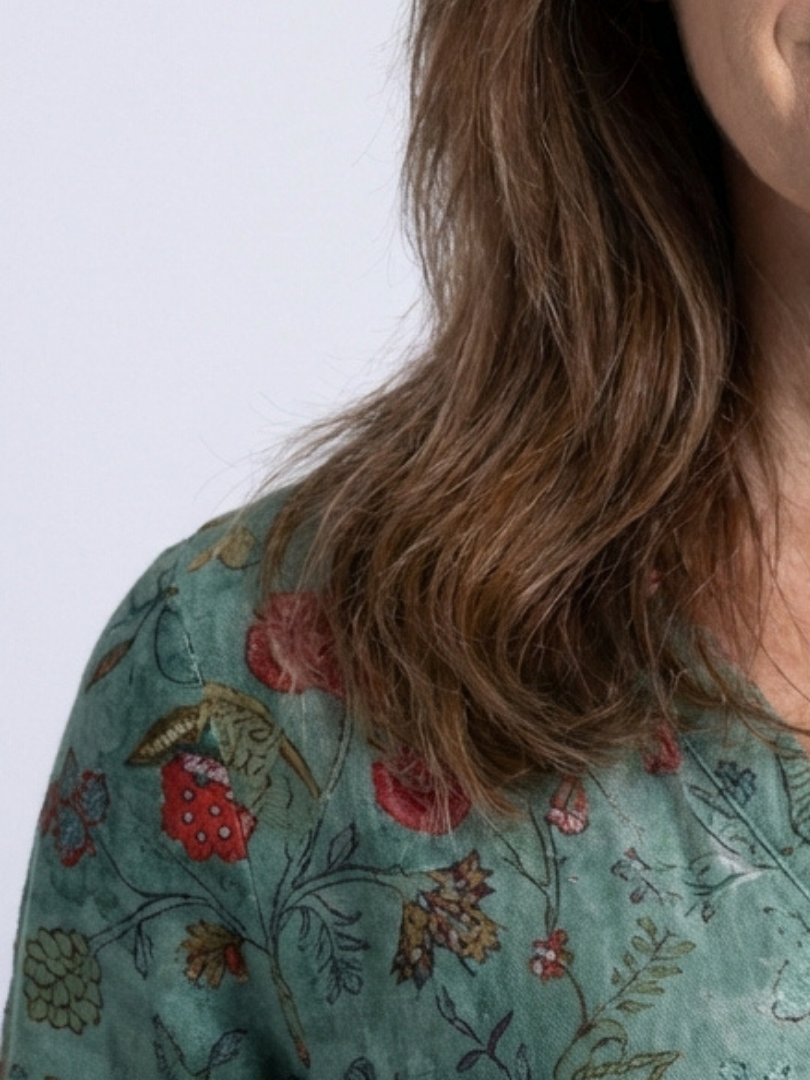 Neri - Floral V-Neck Sleeve Maxi Dress