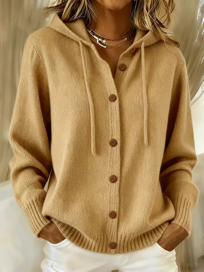 Davina – Hooded Button-Up Knit Cardigan