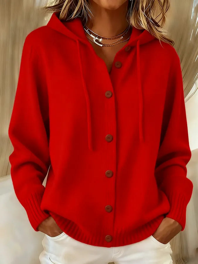 Davina – Hooded Button-Up Knit Cardigan