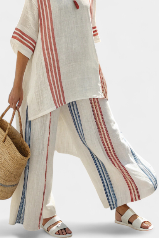Vicky – Sophisticated Multicolored Striped Top and Mediterranean Pants