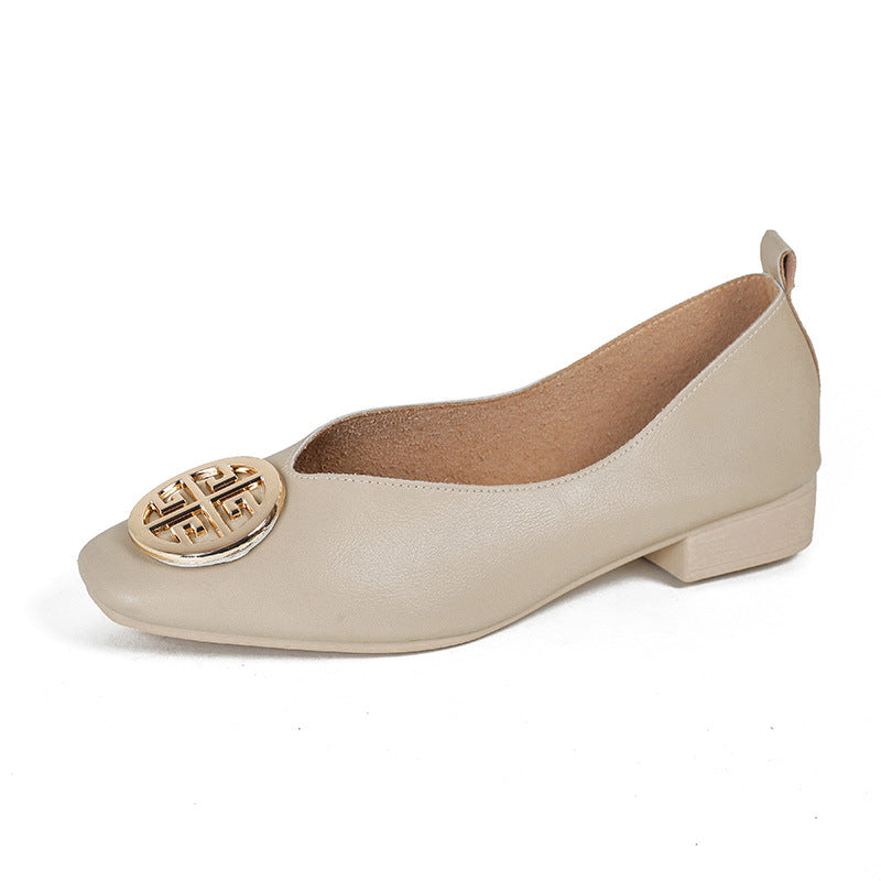 Elena - Leather Square-Toe Flats