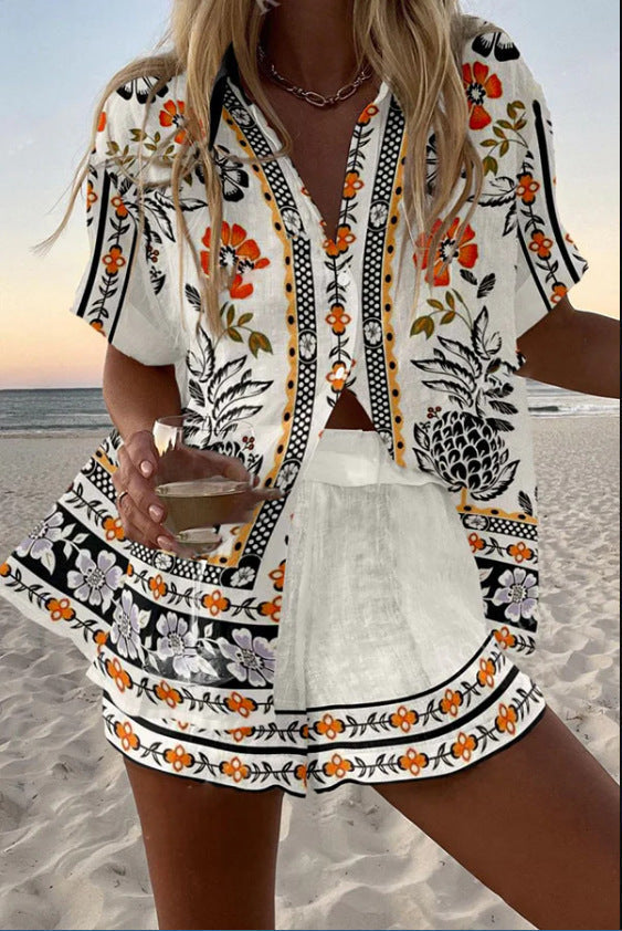 Selene – Linen Short Set with Floral Print