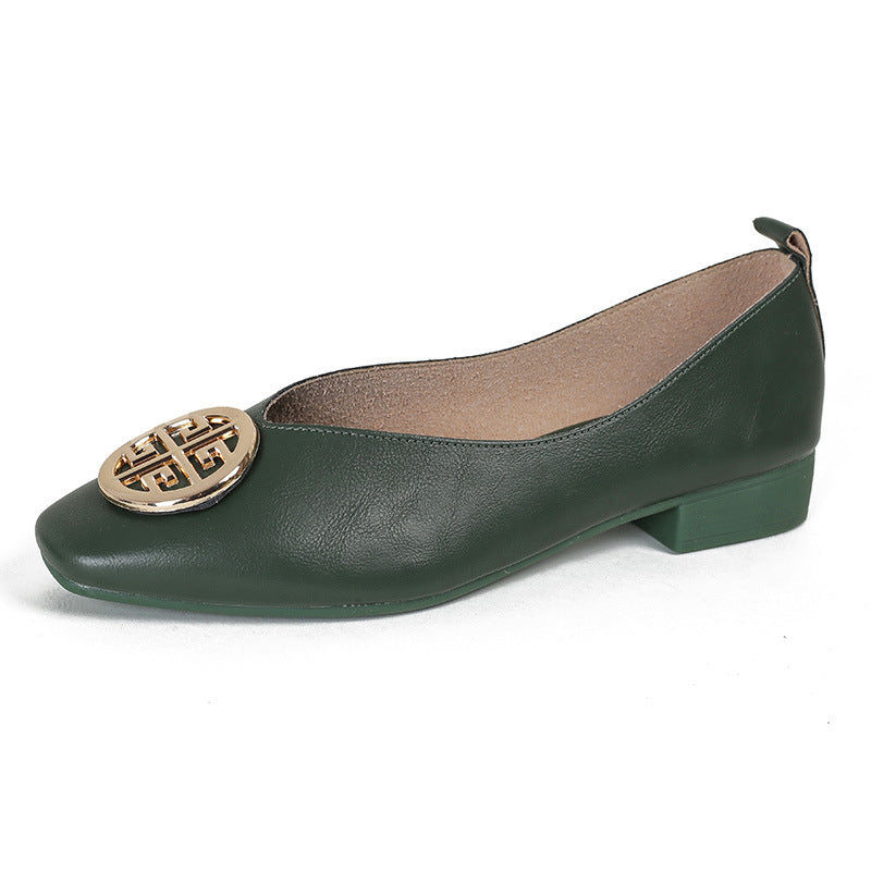 Elena - Leather Square-Toe Flats