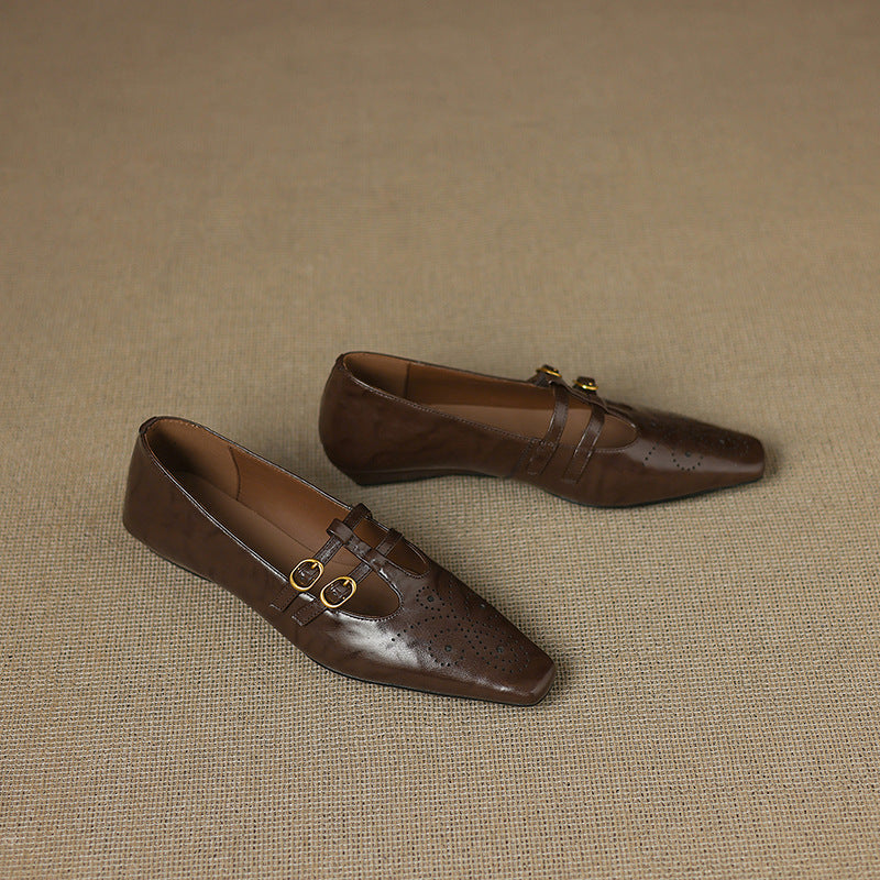 Rayne - Brogued Double-Strap Mary Jane Flat