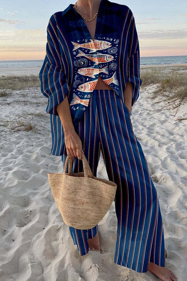 Lany – Blue Koi Linen Set