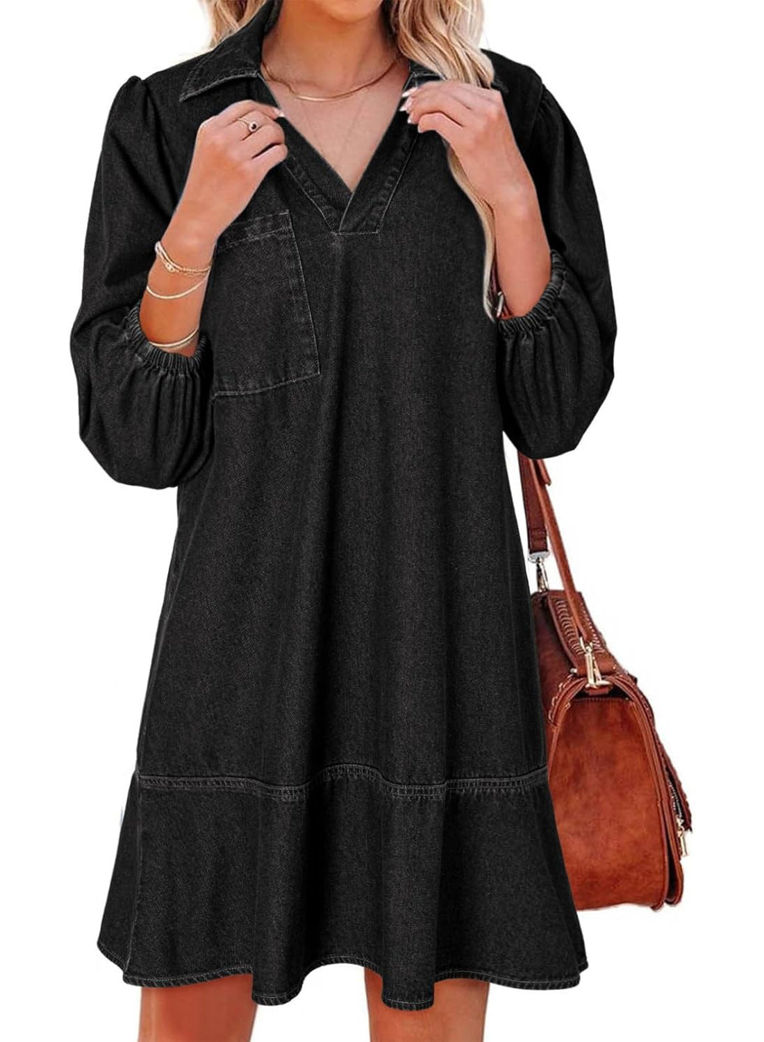 Aria – V Neck Puff Sleeve Babydoll Dress