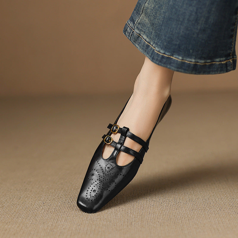 Rayne - Brogued Double-Strap Mary Jane Flat