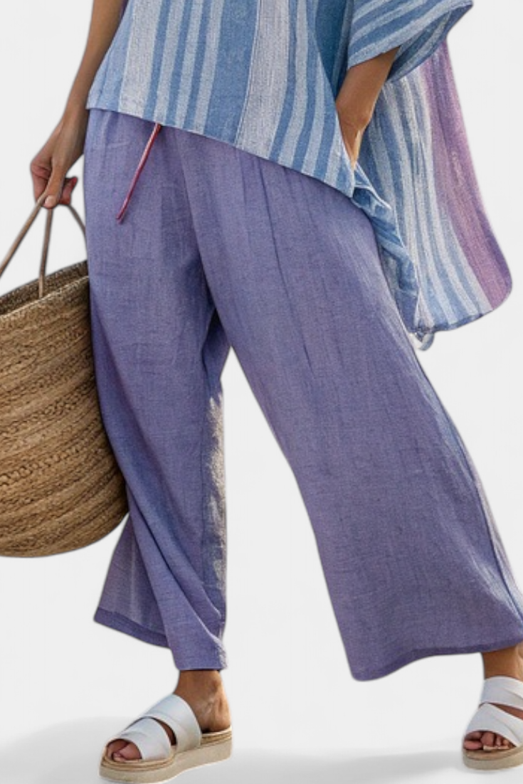 Charlotte – Elegant Lavender and Sky Blue Top and Linen Pants
