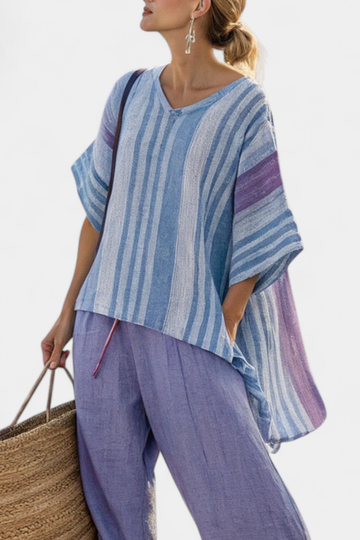 Charlotte – Elegant Lavender and Sky Blue Top and Linen Pants