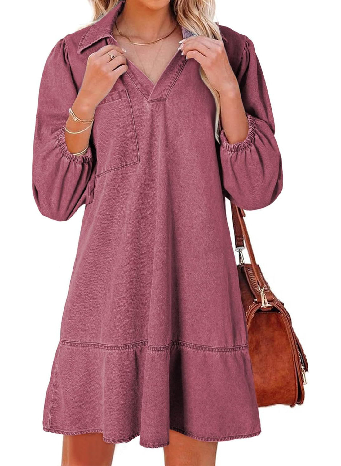 Aria – V Neck Puff Sleeve Babydoll Dress