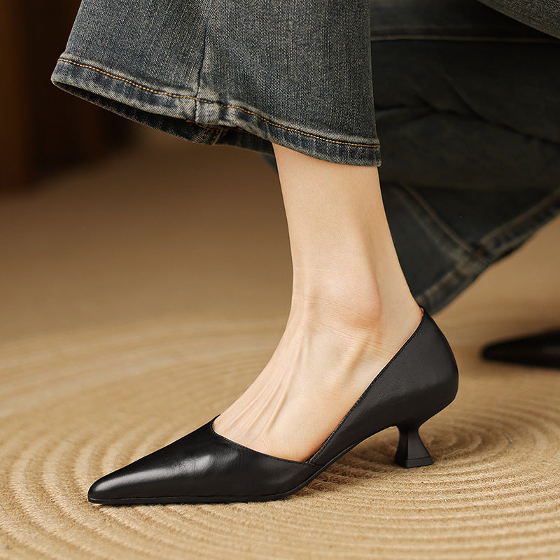 Shaina - Leather Kitten Heels