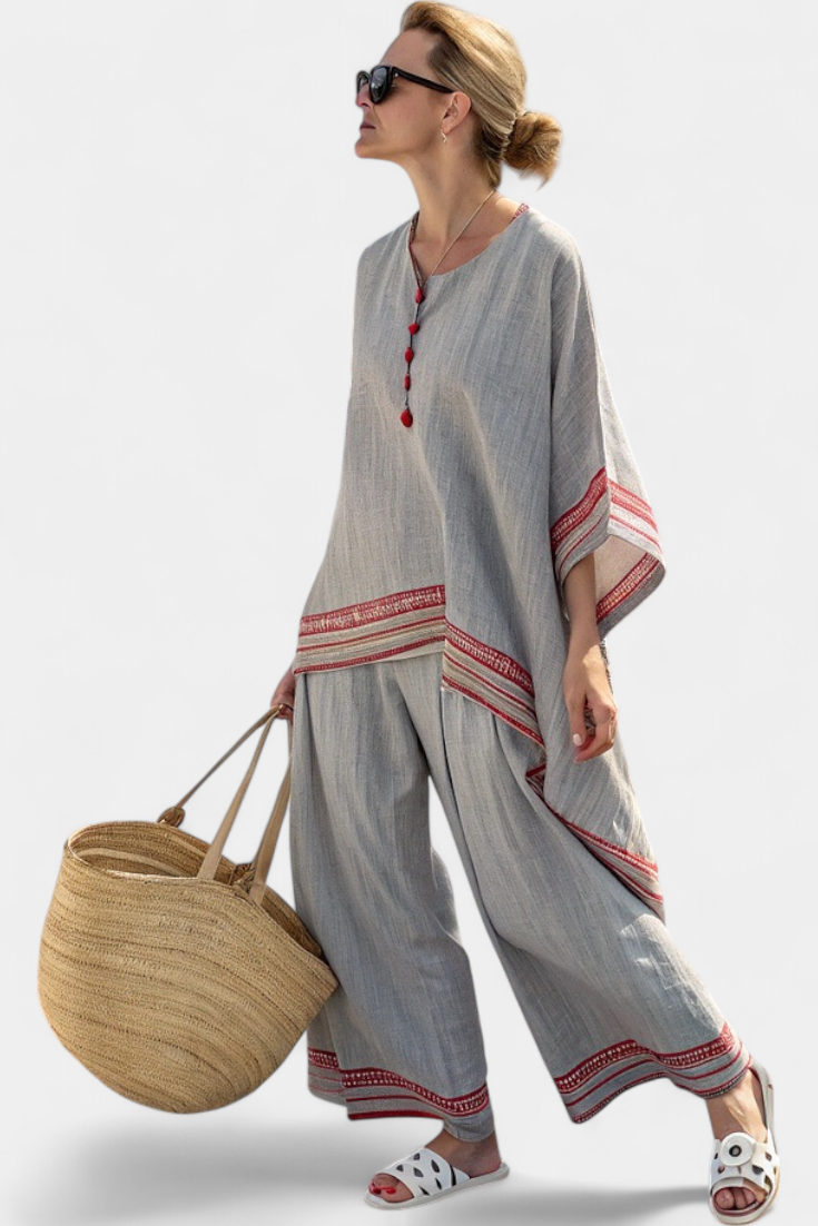 Ross – Sophisticated Asymmetric Blouse and Ethnic Wide-Leg Pants