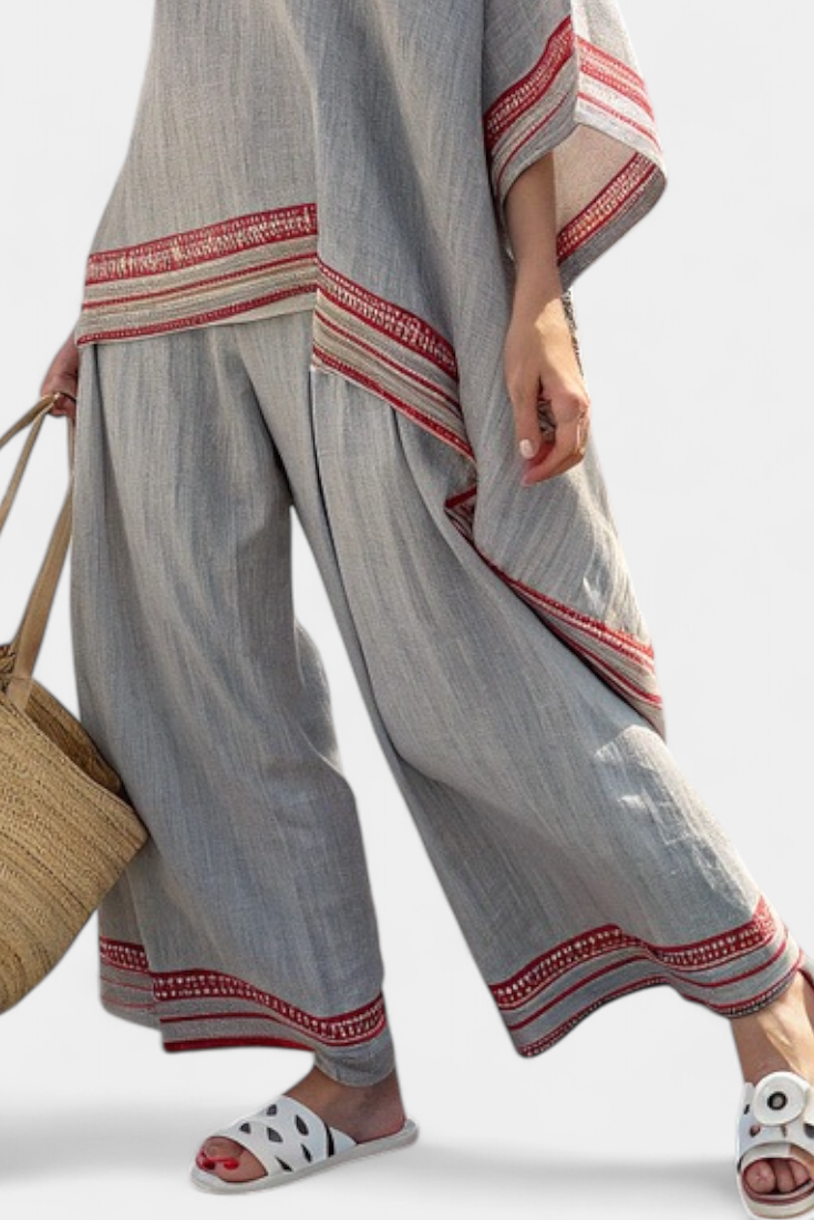 Ross – Sophisticated Asymmetric Blouse and Ethnic Wide-Leg Pants