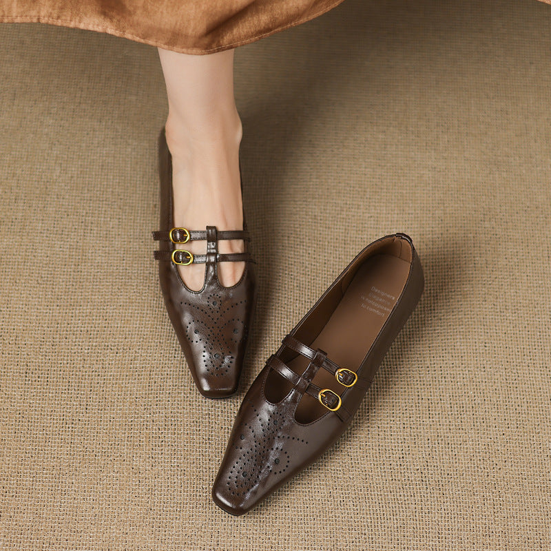 Rayne - Brogued Double-Strap Mary Jane Flat