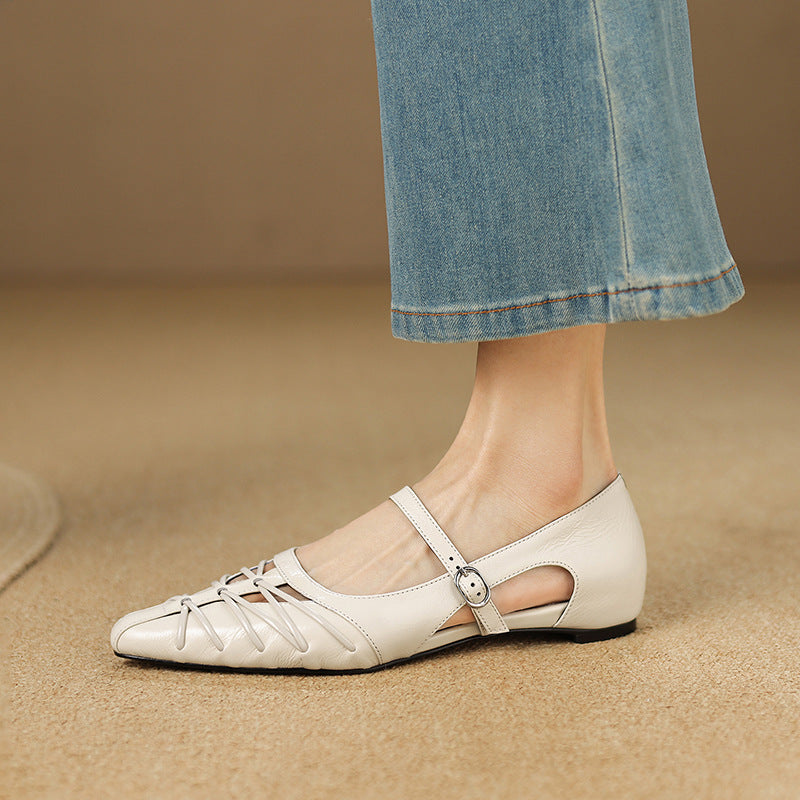 Lucia - Pointed Lattice-Cut Mary Jane Flat